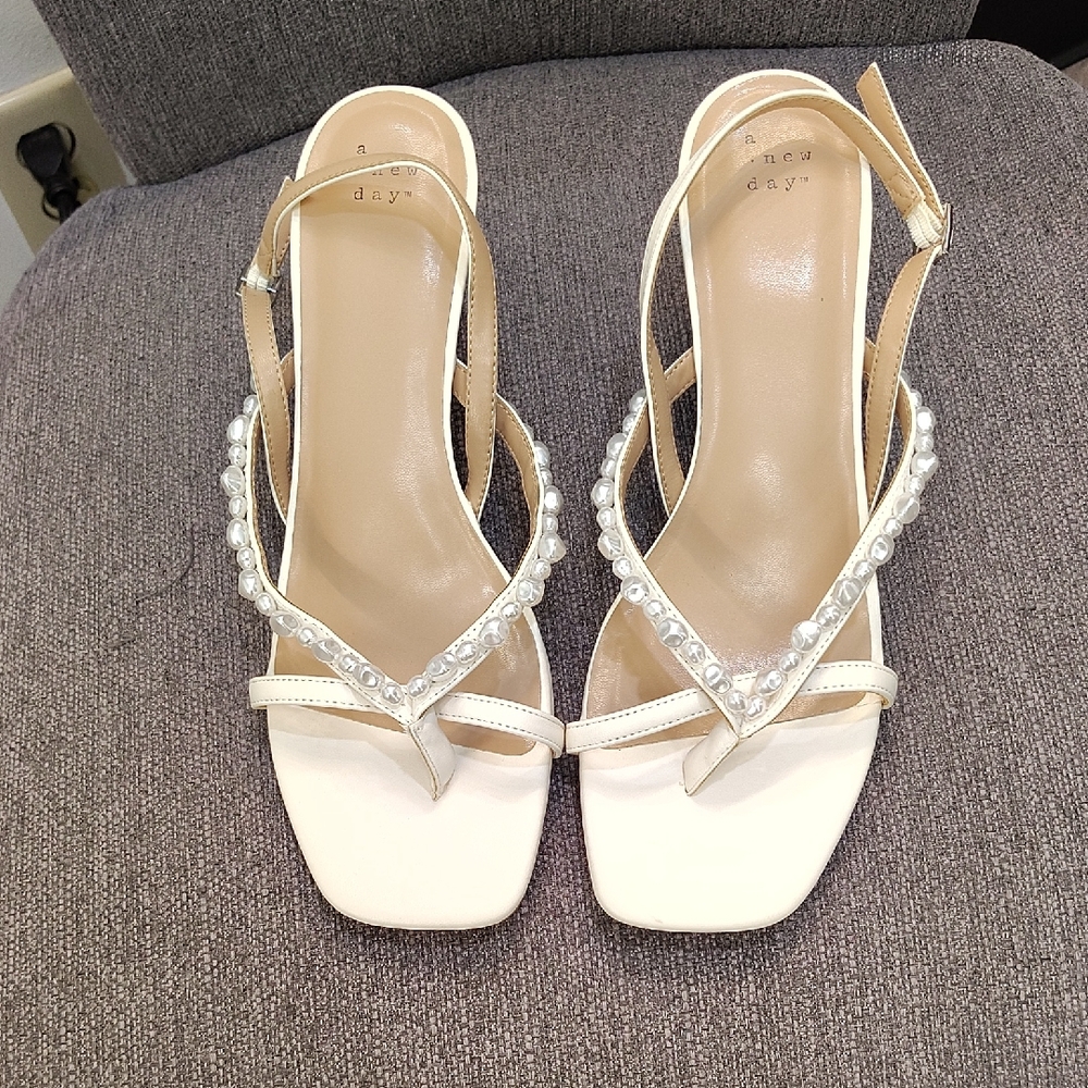 a new day Ivory Pearl-Embellished Slingback Sandals